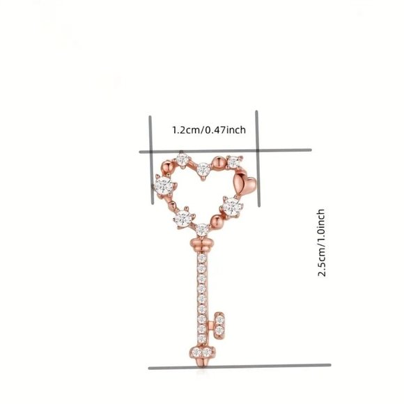 Rose Gold 925 Sterling Silver Cubic Zirconia Heart-shaped Key Pendant Necklace - Picture 6 of 6